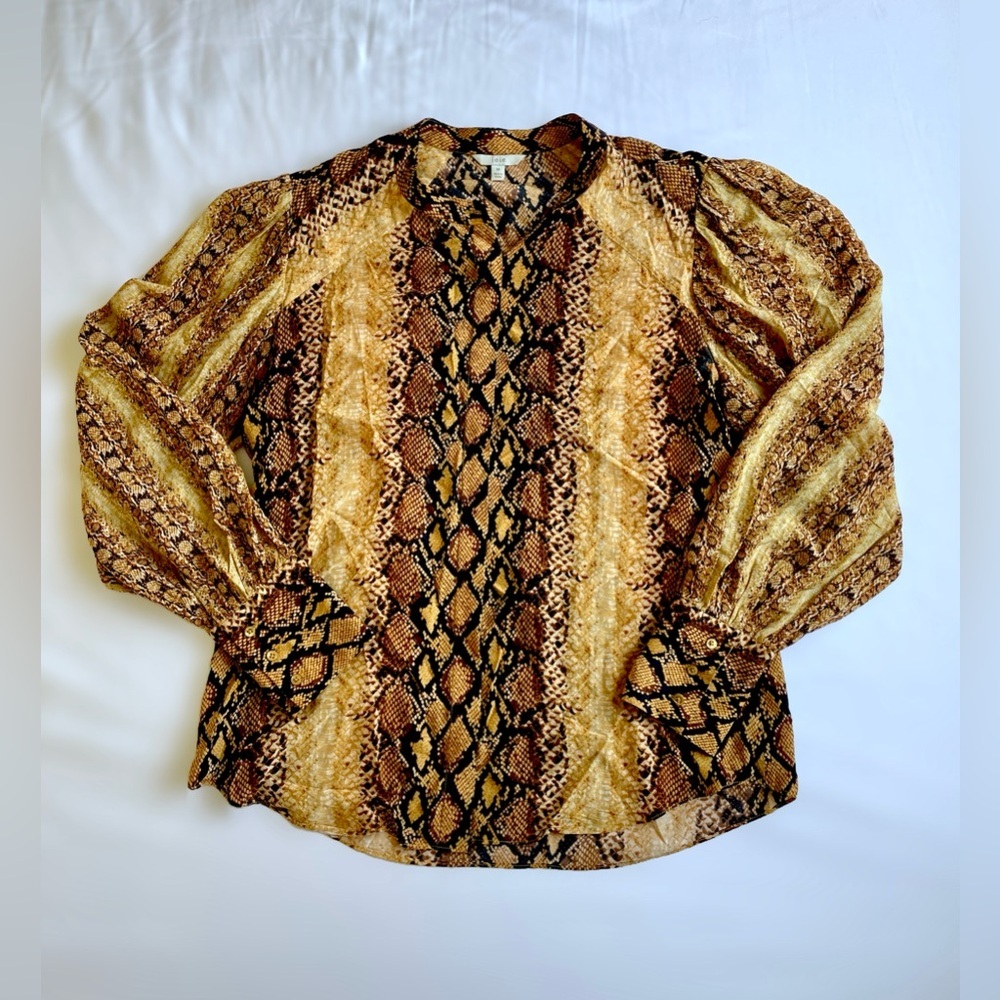 Joie Snake Animal Print Button Down Long‎ Sleeves 100% Viscose Blouse Top Size M